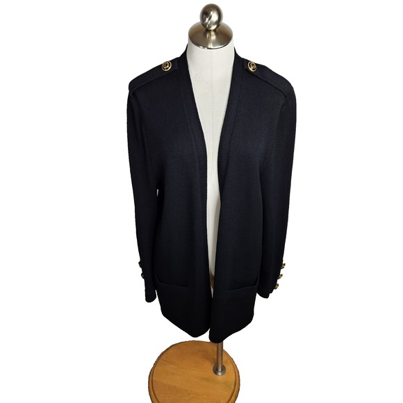 St. John Separates Womens Large Black Santana‎ Knit Long Sleeve Open Cardigan